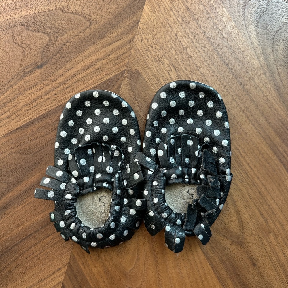 Stylish Black and White Polka Dot Kids Moccasins